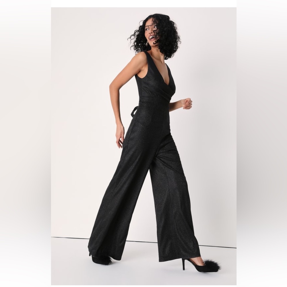 Black, wide leg, jumpsuit.